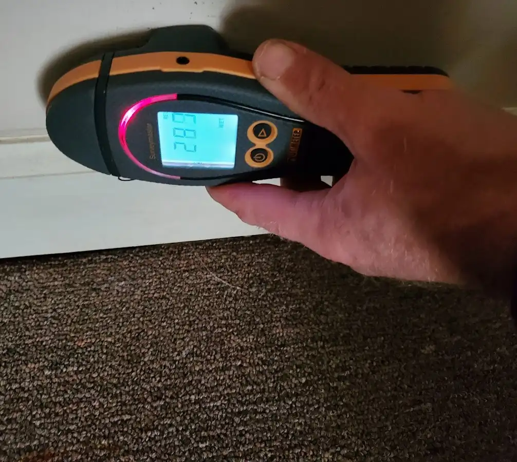 Moisture detection at baseboard during Storm Damage Restoration in Alden